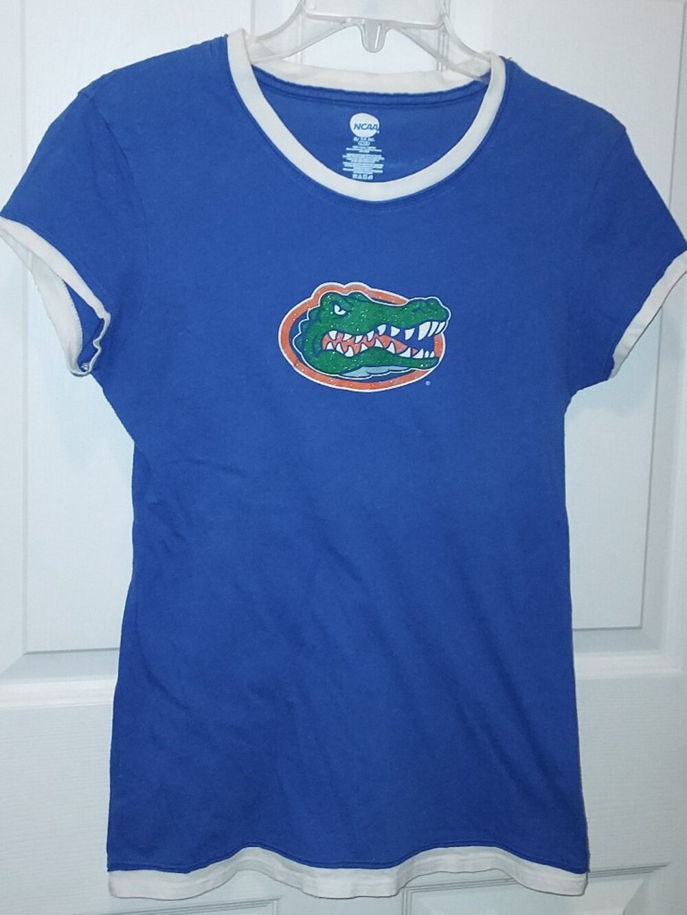 FLORIDA GATORS Glitter Logo NCAA SHIRT Sparkly Juniors L 100% Cotton